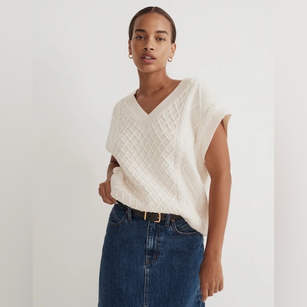 Madewell Cable-Knit V-Neck Sweater Vest XS